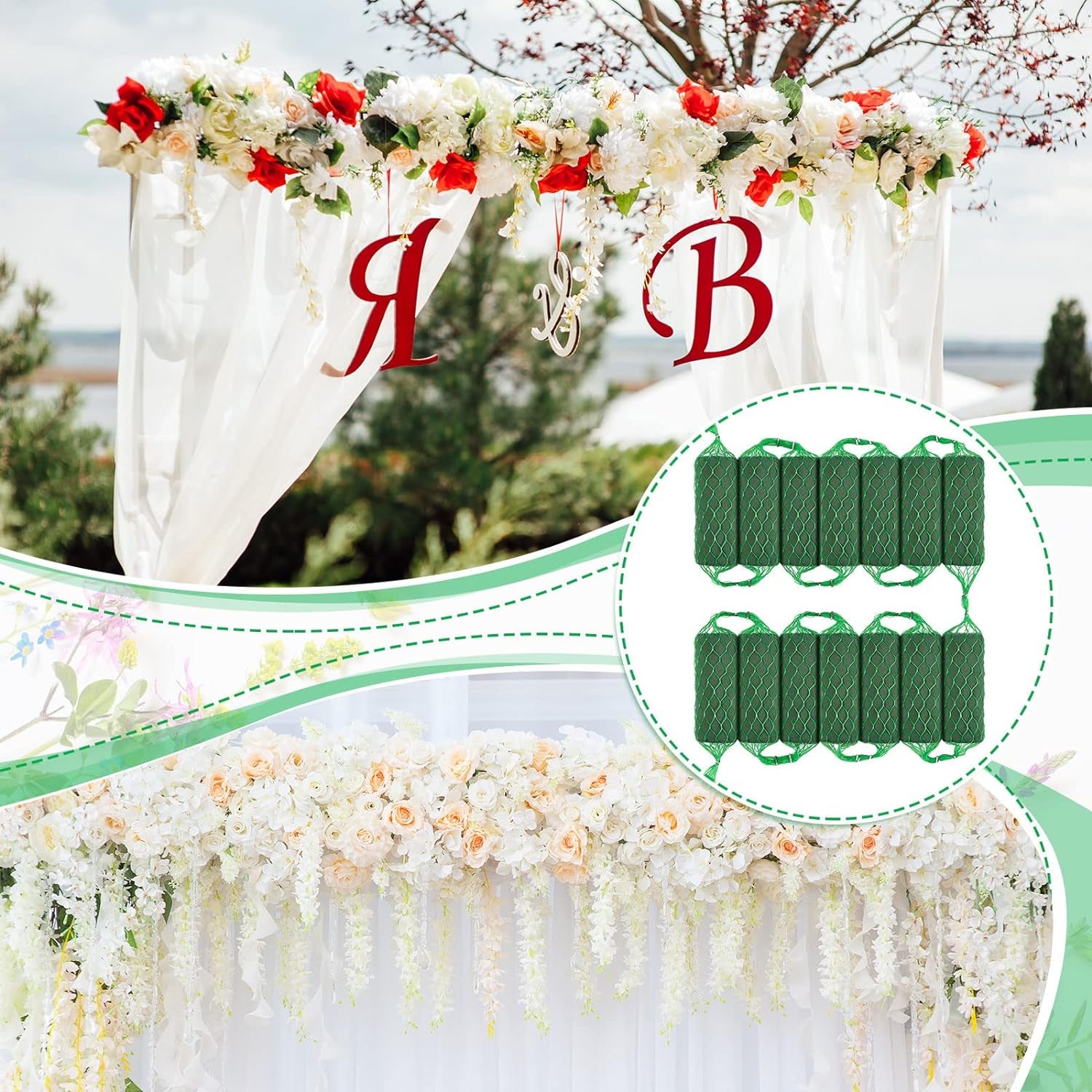 14 Pcs Floral Foam Garland 27.6Ft Absorption Flower Holder Plant Foam Flower Green Sponge Foam for Wedding Arch Door Tabletop Decoration Arrangement Home Garden Craft