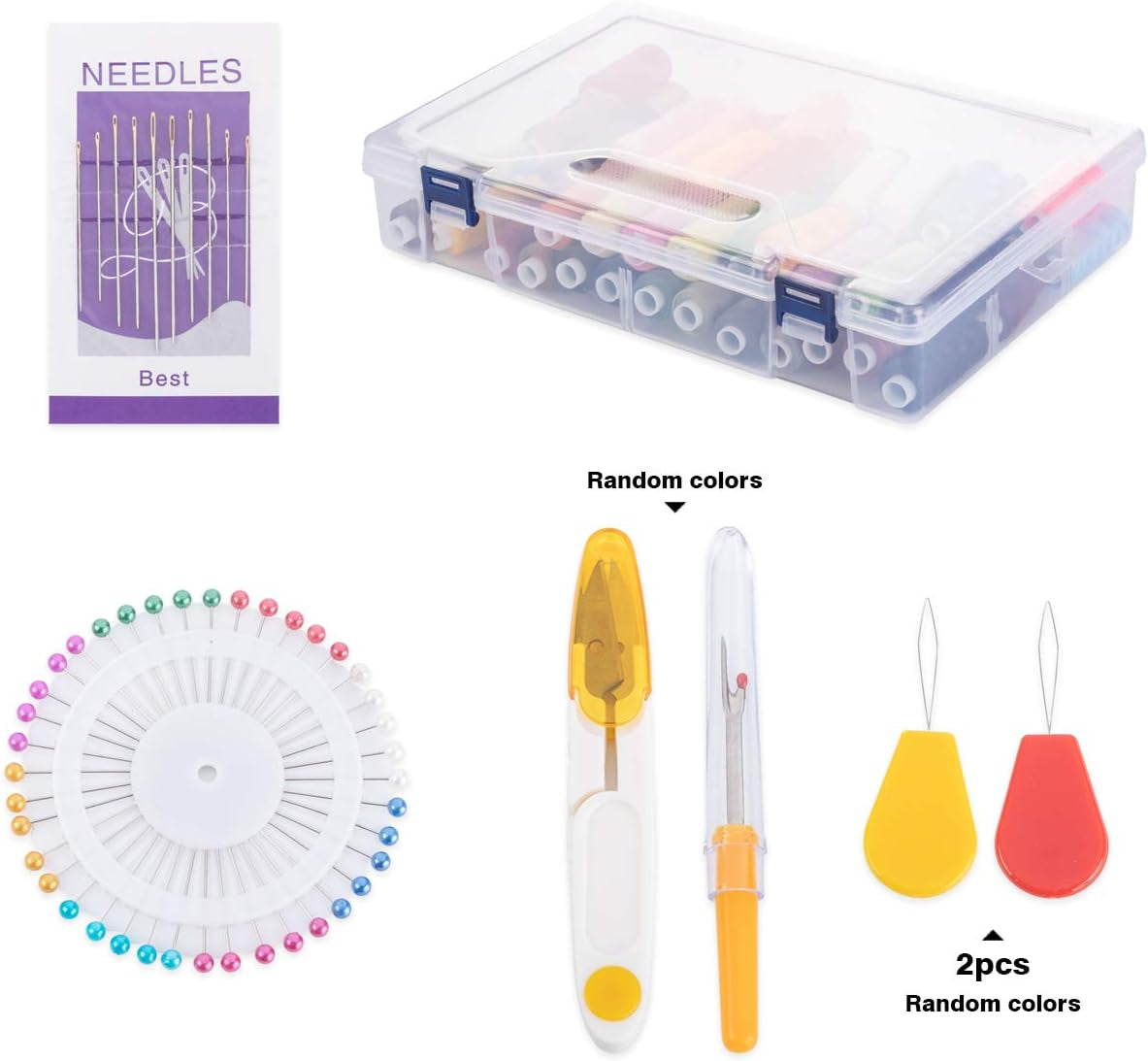 Sewing Threads Kits 60 Colour 250 Yards per Polyester Thread Spools with 10 Sewing Needles, 2 Needle Threader, Yarn Scissors, Stripper and Pearl Needle for Hand or Machine Sewing
