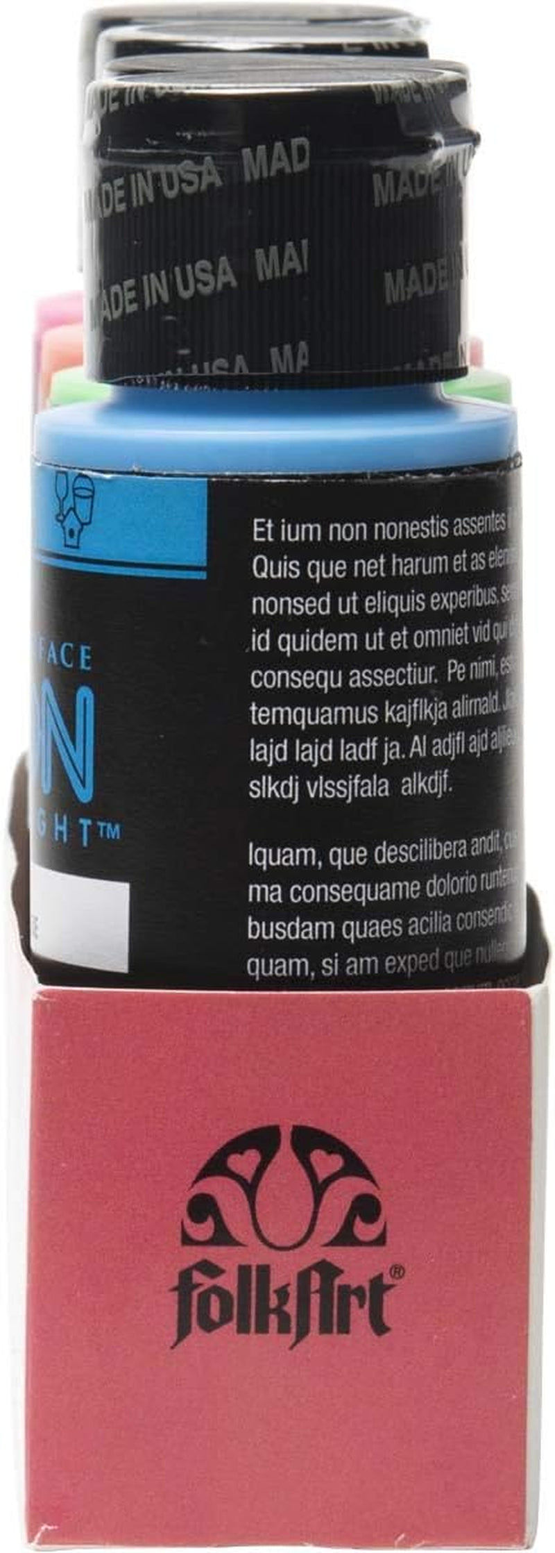 4 Bottle Multi-Surface Acrylic Paint Set, 2Oz, Neon Blacklight Colors