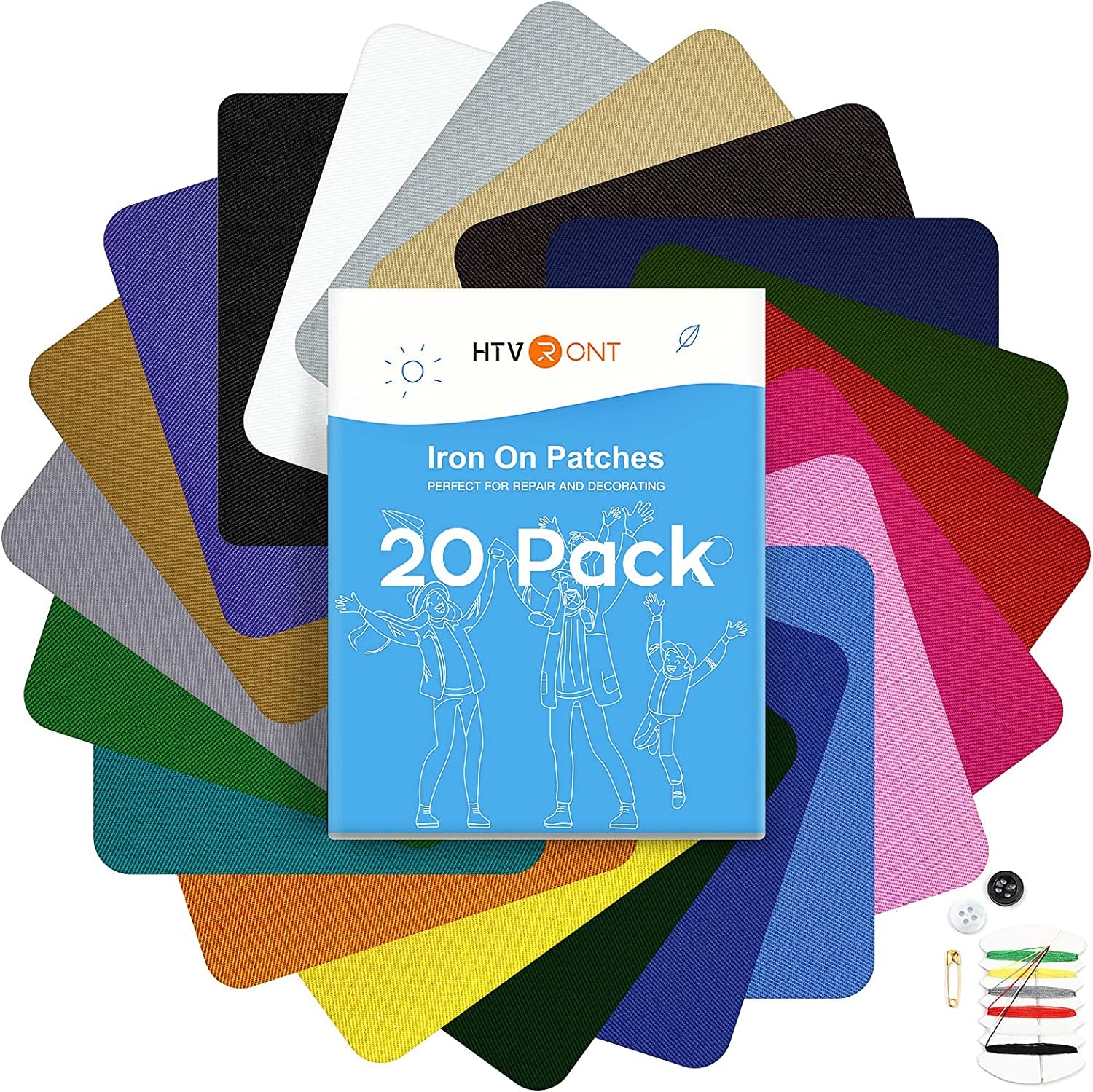 Iron on Patches for Clothing Repair, 20 PCS Multi-Colored Fabric Patches for Clothes Repair, 20 Shades Iron Patches for Clothes, Clothing Repair Decorating Kit 3.7" by 4.9"