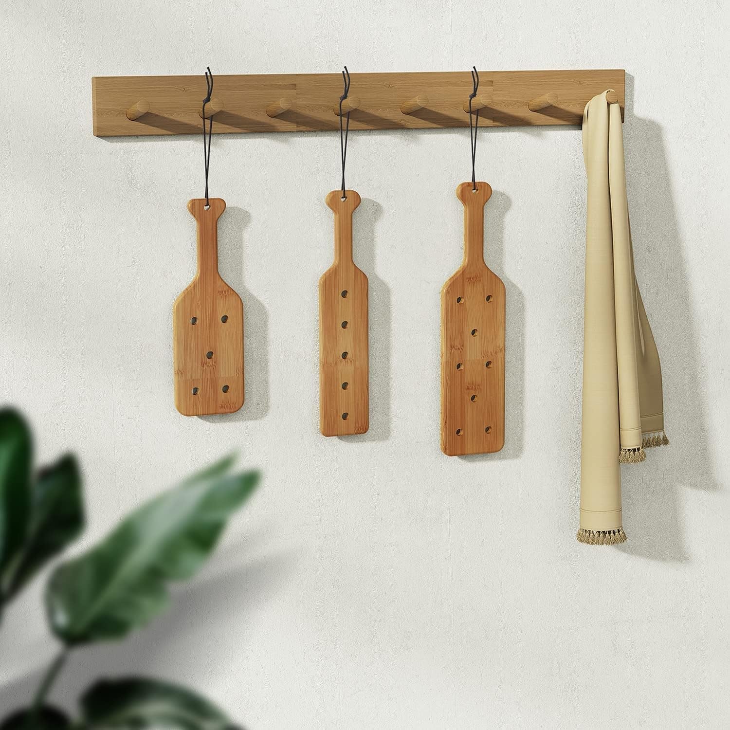 14Inch Bamboo Paddle with Holes, Solid Wood Paddle with Smooth Surface, 1 Pack,1