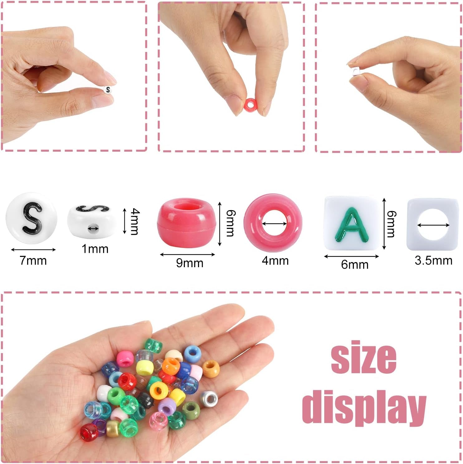 3510Pcs 36 Colors, Hair Pony Beads Bulk with Letter Bead, 9Mm Rainbow DIY Kandi Beads Kit for Jewelry Making Bracelets Pearl Transparent and Opaque Pendants