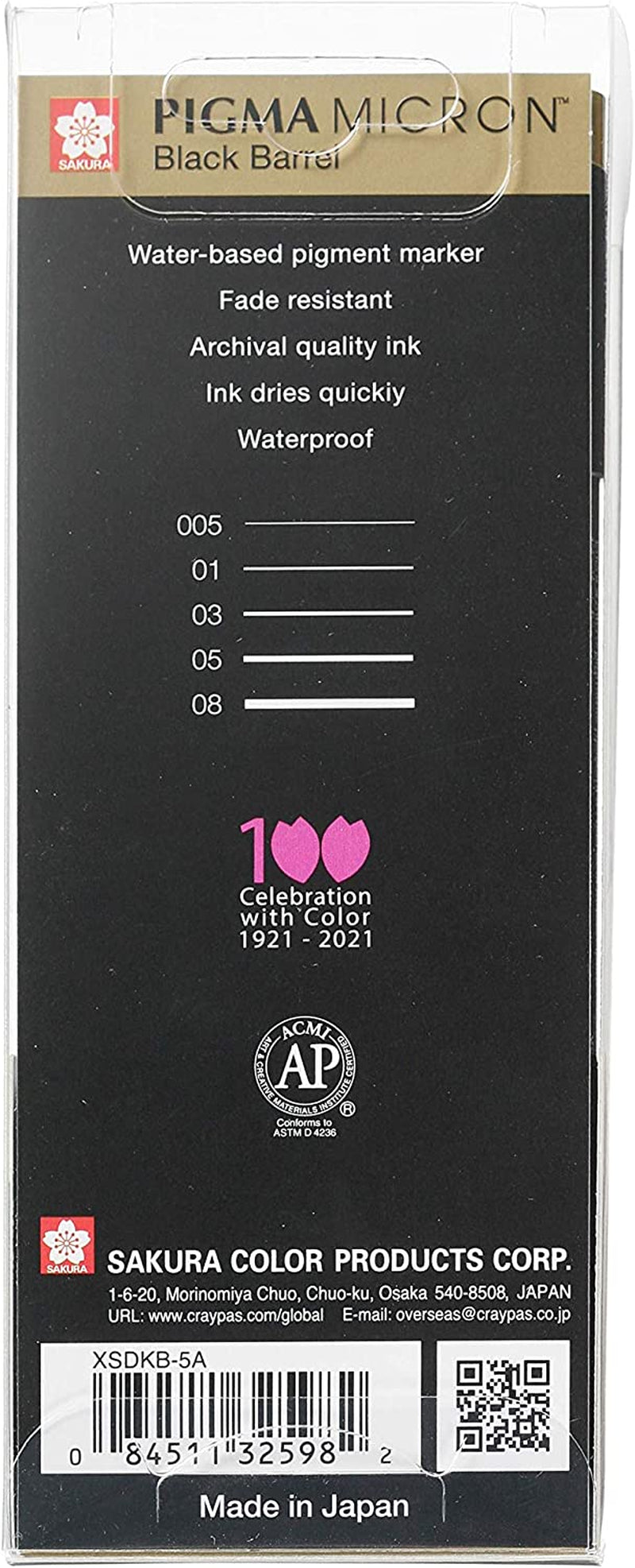 Pigma Micron Black Barrel 5 Fineliners (Set of 5)