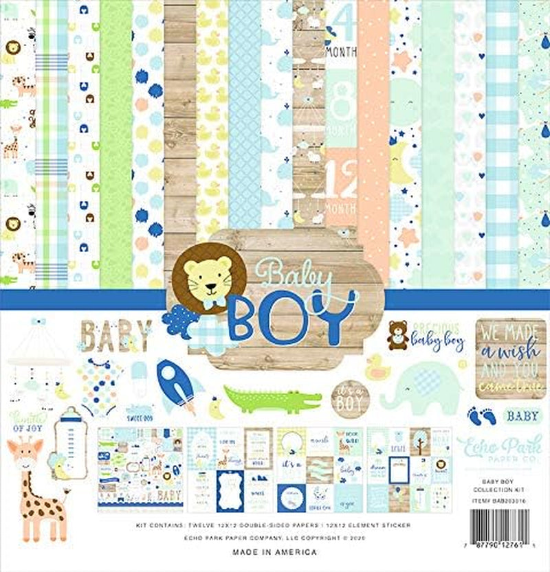 Baby Boy Collection Kit Paper, Blue, Green, Mint, Yellow 12-X-12-Inch