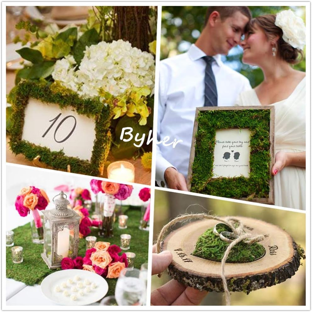 Dried Moss Mat for Wedding Birthday Party Fairy Garden Decorations, Dark Green (Green - 14" X 9")