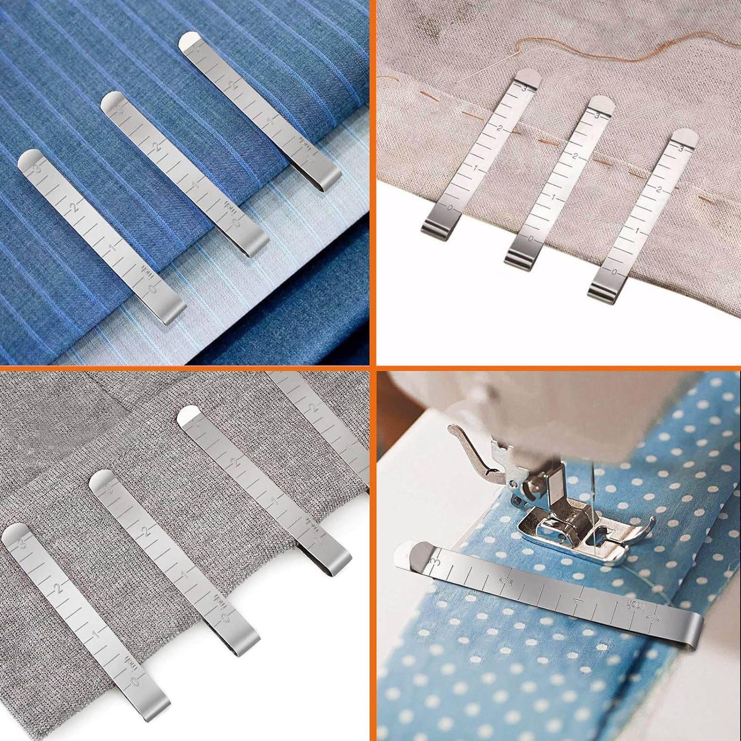 Set of 20 Sewing Clips, Stainless Steel Hemming Clips 3 Inches Measurement Ruler Quilting Supplies, Hem Marker, Sewing Supplies and Accessories
