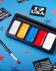 5 Colors Patriotic Face Paint Kit with Glitter and 16 Pcs Stencils Sticker for Kids, 4Th of July Face Paint Red White Blue Face Paint for Independence Day, Memorial Day Party, Veterans Day