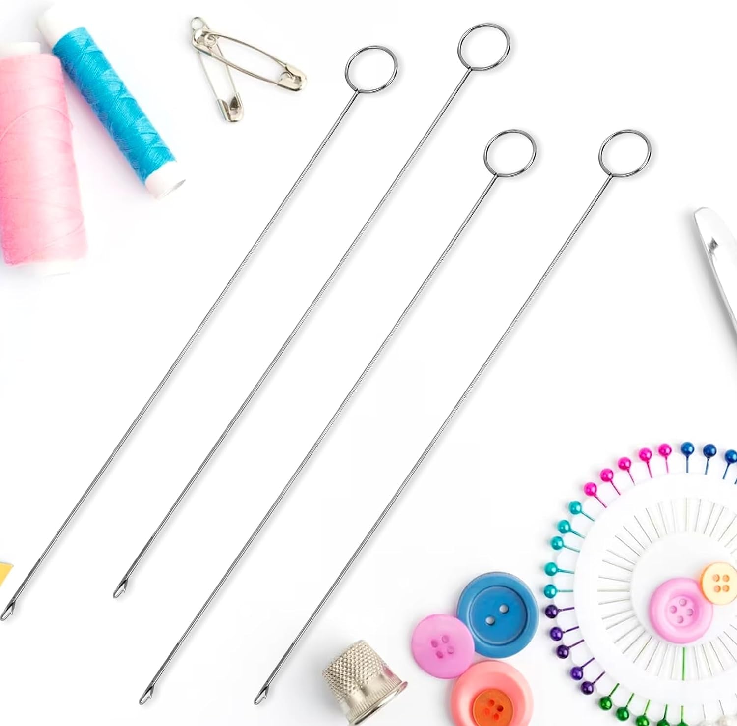 Loop Turner Sewing Tool, 4 Pieces Sewing Loop Turner Hook, Needle Hook, Crochet Sewing Supplies,Sewing Concepts, Tongue Crochet Tools,Needle Hooks with Latch for Fabric Tube Strips DIY(10.4 Inch)