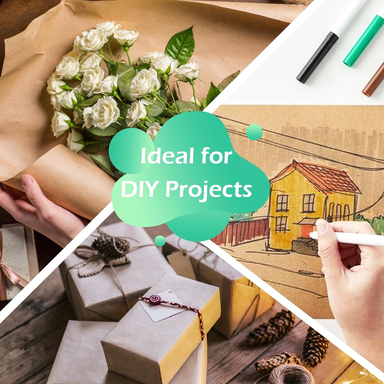 Brown Wrapping Paper, Craft Paper 15" X 1,200" (100Ft), Kraft Paper Roll for Gift Packing, Moving, Shipping, Postal, Art Crafts, Floor Covering, Bulletin Boards, Table Runner