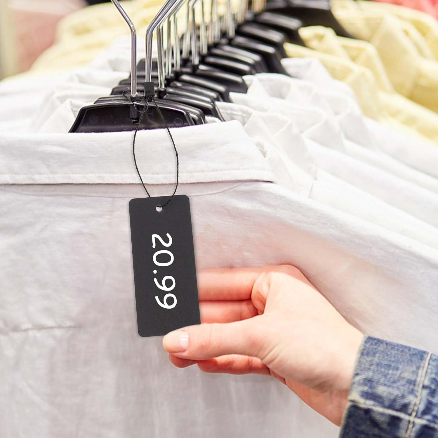 300 Set Black Price Tags with String Gift Tags with Safety Pins Custom Clothing Tags Black Paper Hang Tags String Product Tags for Clothes Crafts Display