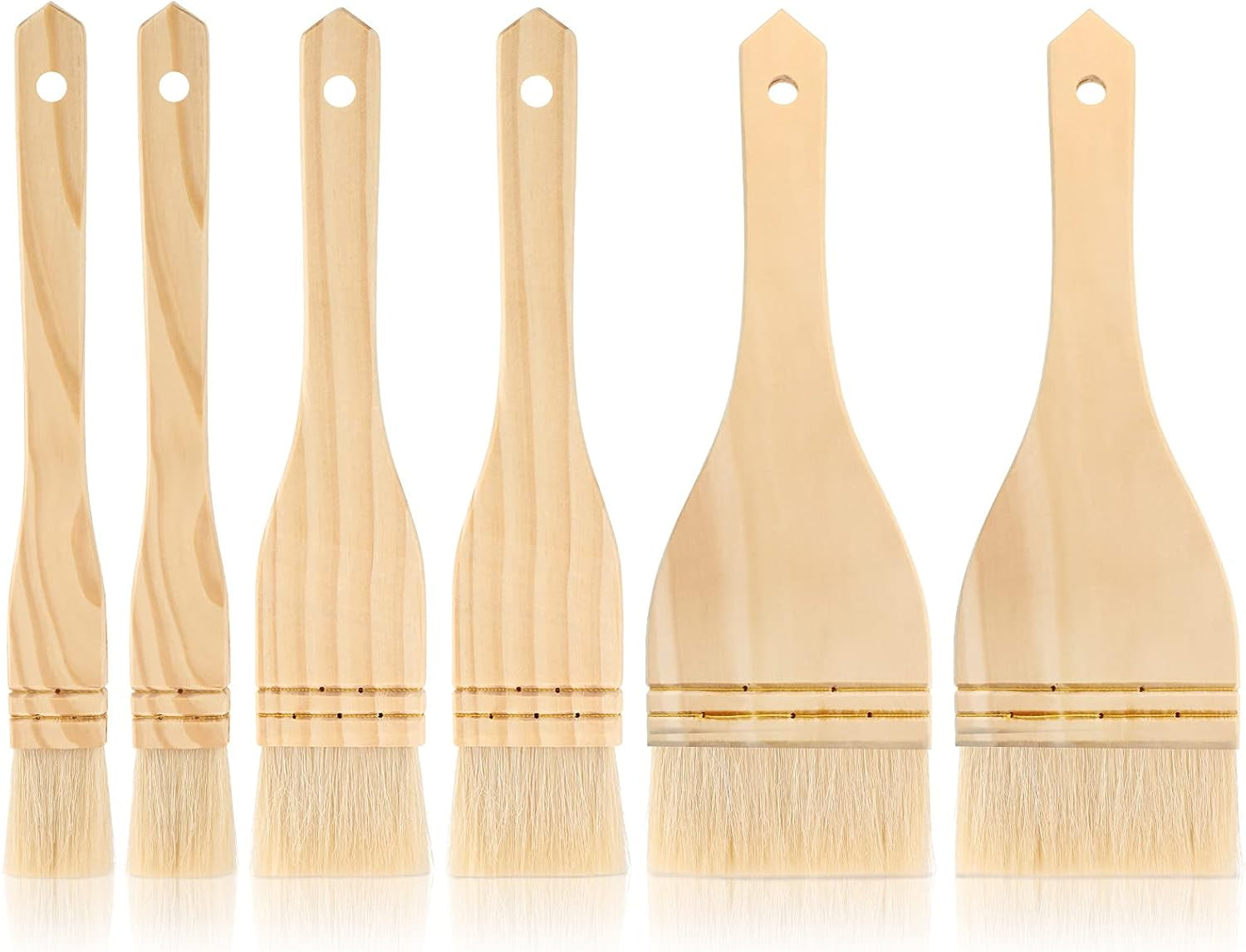 Flat Hake Brushes Hake Paint Brush Artist Painting Brushes Set Sheep Hair Bristles Wash Brush for Watercolor, Wash, Ceramic and Pottery Painting, 1 Inch, 2 Inch, 3 Inch (6)