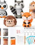 Set of 5 Woodland Wool Needle Felting Kit, Fox Owl Hedgehog Squirrel Raccoon Animal Doll Wool Felt Needle Felting Tools Foam Pad, DIY Needle Felting Craft Party Supplies for Beginners