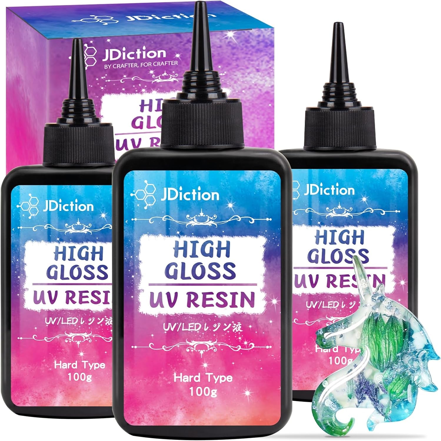 UV Resin, High Gloss 100G UV Resin Clear Solar Cure Sunlight Activated Glue Hard UV Resin Kit for Jewelry Making, Casting and Coating, DIY Crafts, Resin Art Supplies
