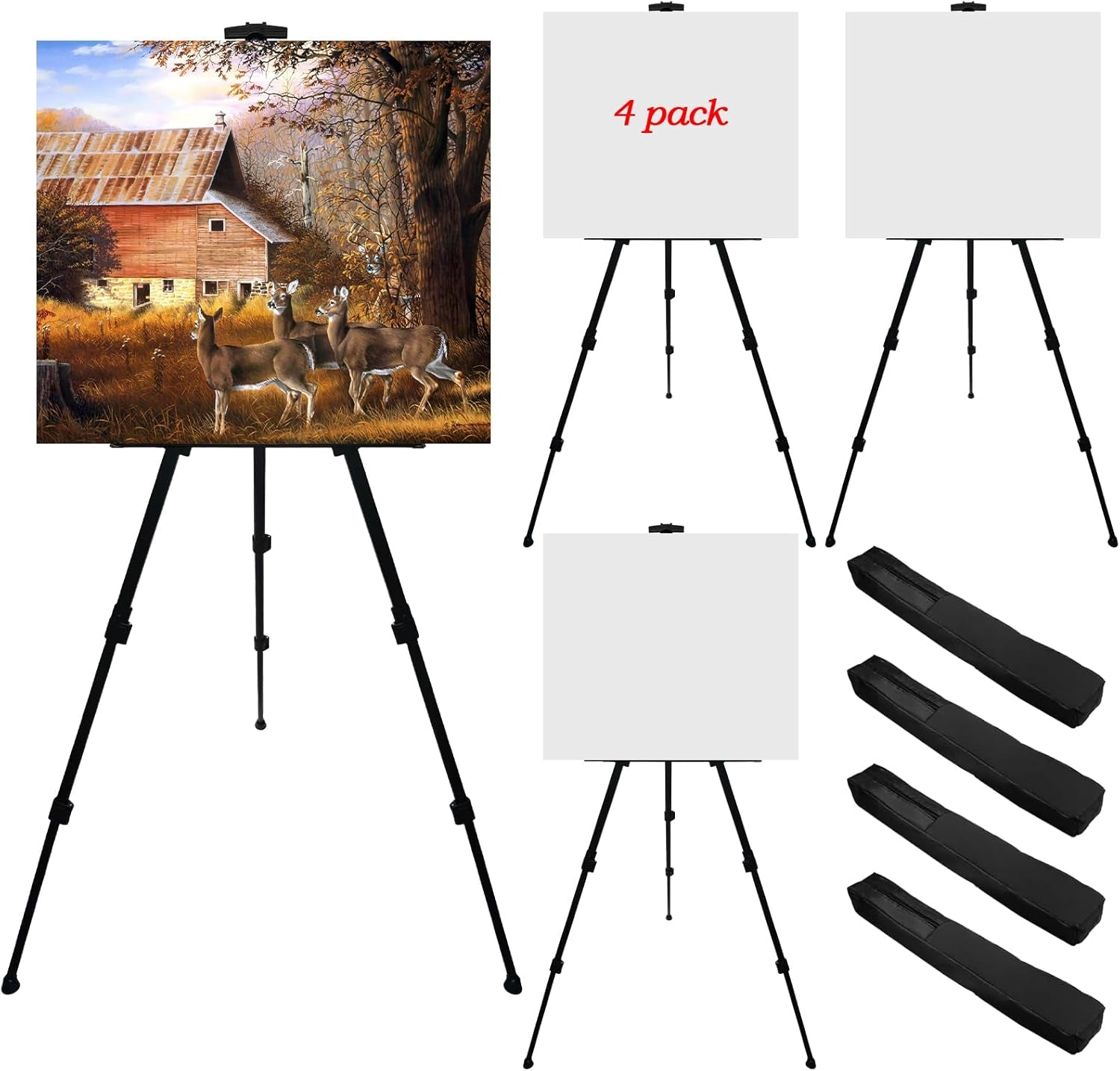 Portable Artist Easel Stand, Metal Tripod Adjustable Easel for Painting Canvases Height from 17 to 66 Inch,Carry Bag for Table-Top/Floor Didplaying and Wedding Signs,Black(1Pack)