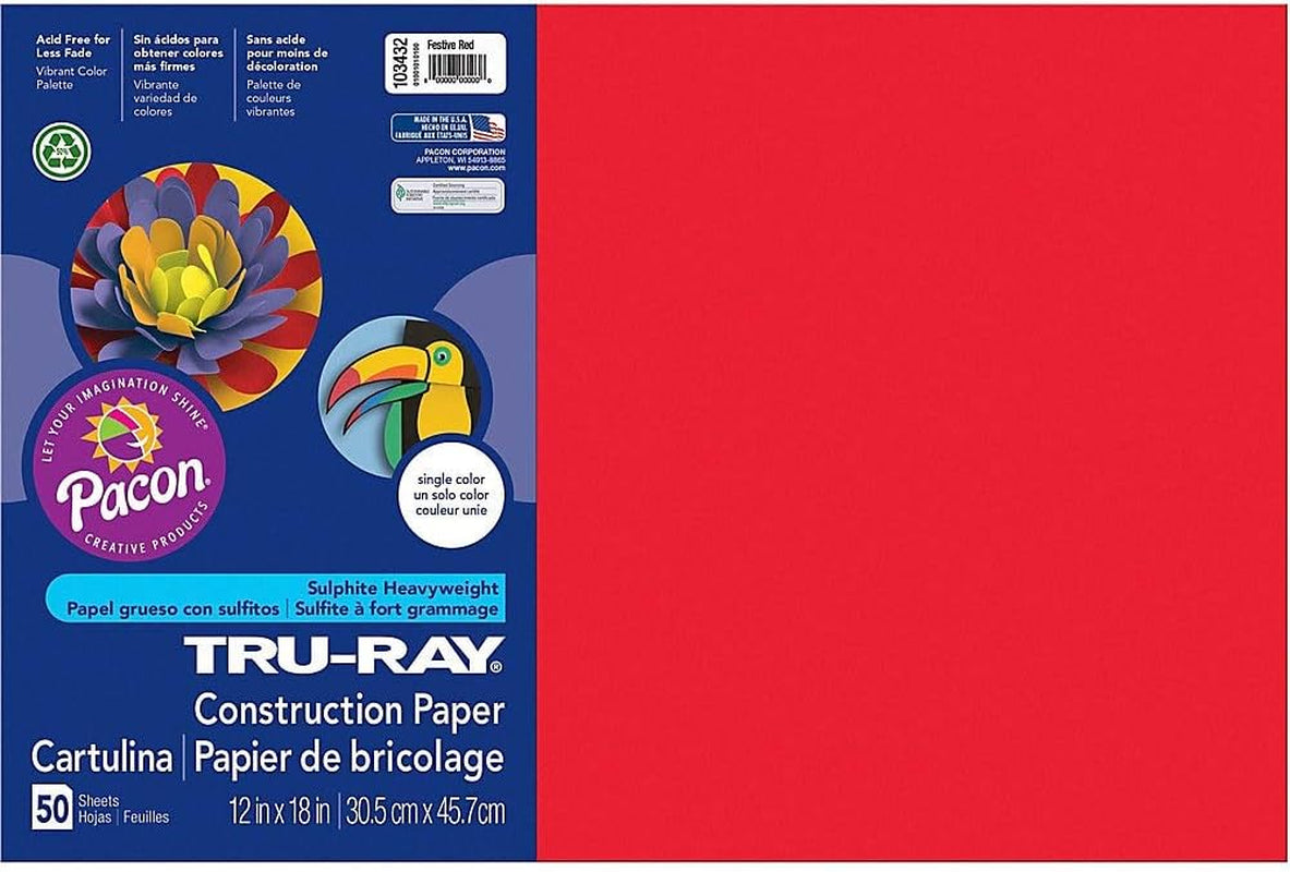 ® Construction Paper, 50% Recycled, 12" X 18", Festive Red, Pack of 50