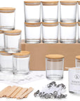 16 Pack, 10 OZ Thick Glass Candle Jars with Bamboo Lids and Candle Wick Kit - Bulk Clear Empty Glass Candle Jars for Making Candles - Spice, Powder Containers