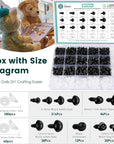662Pcs Safety Eyes and Noses for Amigurumi,  Preimum Safety Eyes for Crochet Stuffed Animals, 5-14Mm Assorted Plastic Crochet Craft Eyes with Washers for Teddy Bear, Dolls, Plushies Toys, Black