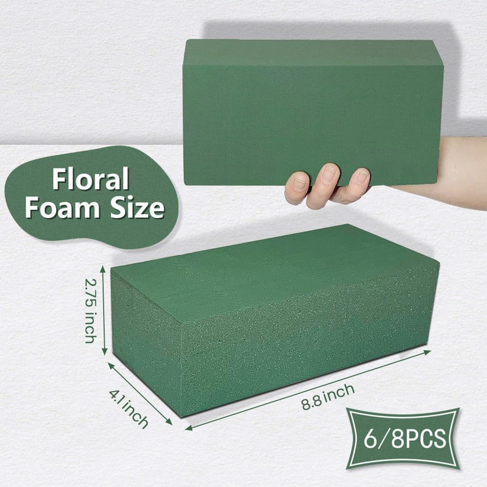 6 PCS Floral Foam for Fresh &amp; Artificial Flowers Each 8.8” L X 4.1” W X 2.75” H Wet and Dry Floral Foam Blocks Weddings, Birthdays, Home, Office, Garden Decorations (6)