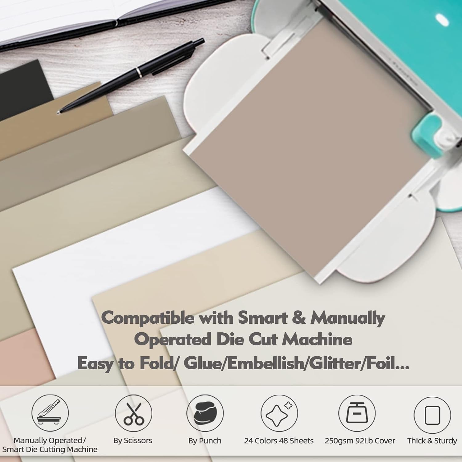 48 Sheets Earth Tones Color Card Stock Paper 12X12 250 Gsm 92 Lb Cover Neutral Scrapbook Paper 24 Assorted Colors Double Sided Grays Cardstock for Cricut, Cardmaking