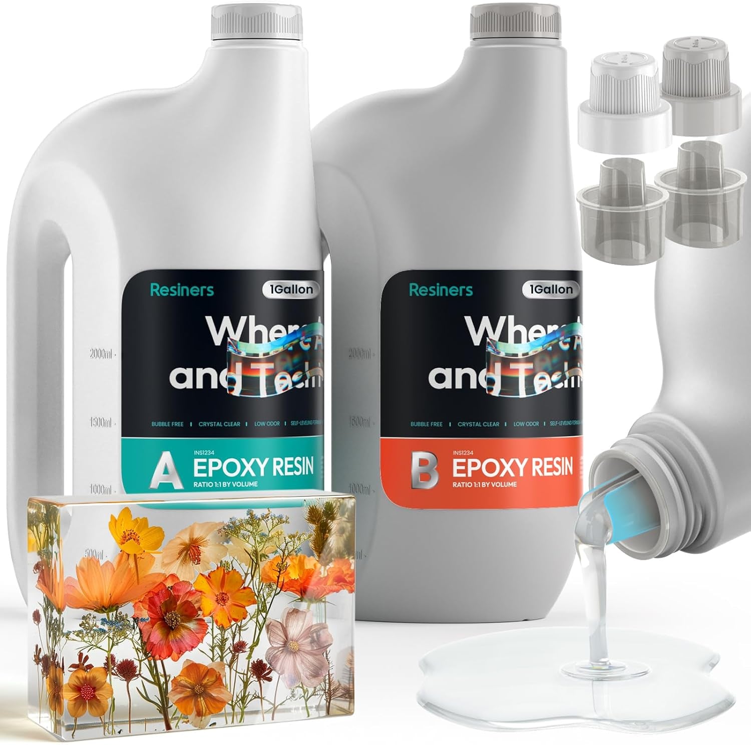 Epoxy Resin 1 Gallon - Crystal Clear Epoxy Resin Kit with Diversion Port - High Gloss No Yellowing No Bubble Art Resin for Mold Casting Jewelry Making Table Top Wood Coating DIY Crafts