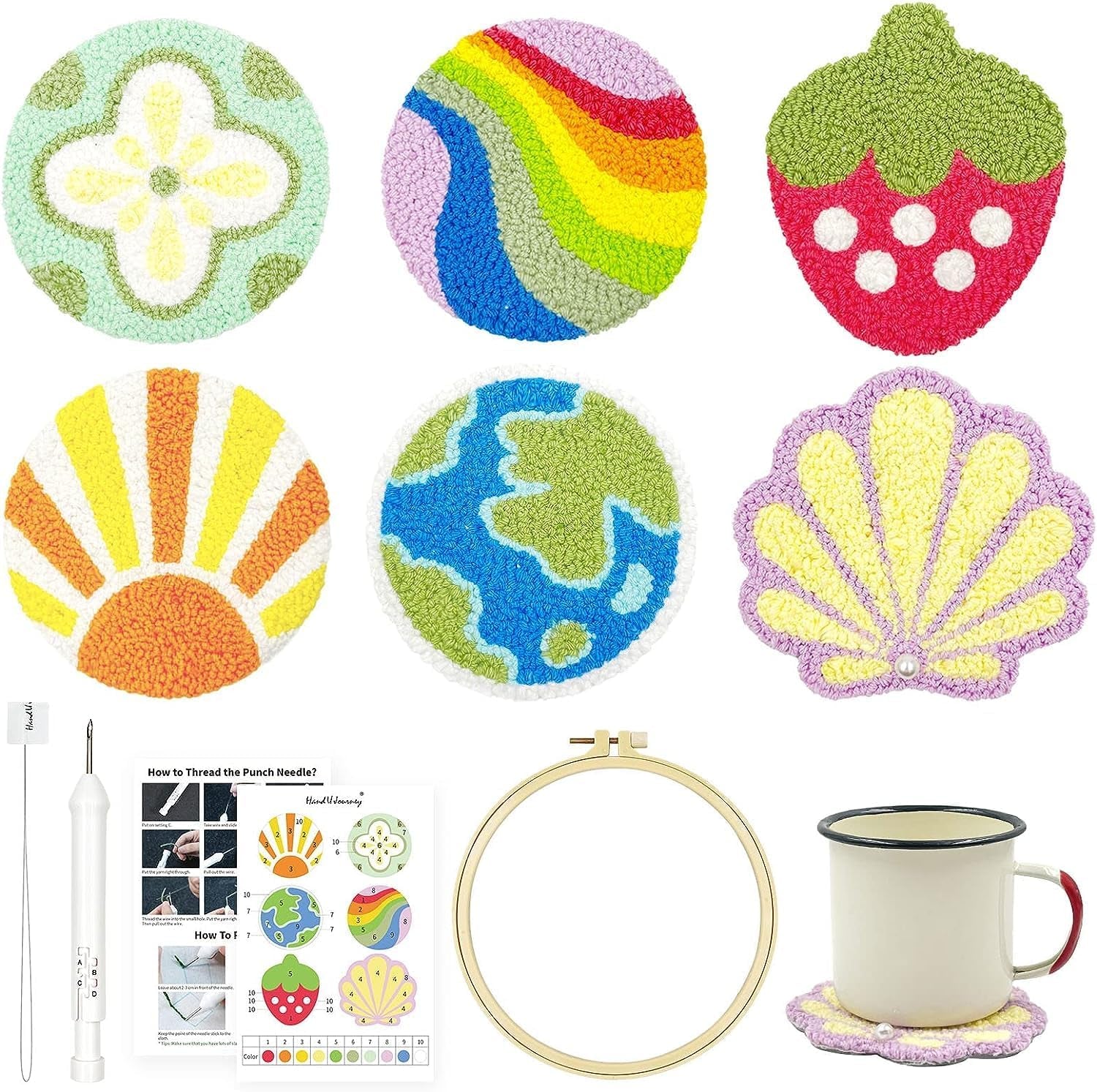 6PCS Embroidery Punch Needle Food Series Refrigerator Magnets Set, Rug Punch Decoration DIY Kit for Children and Adult Beginner