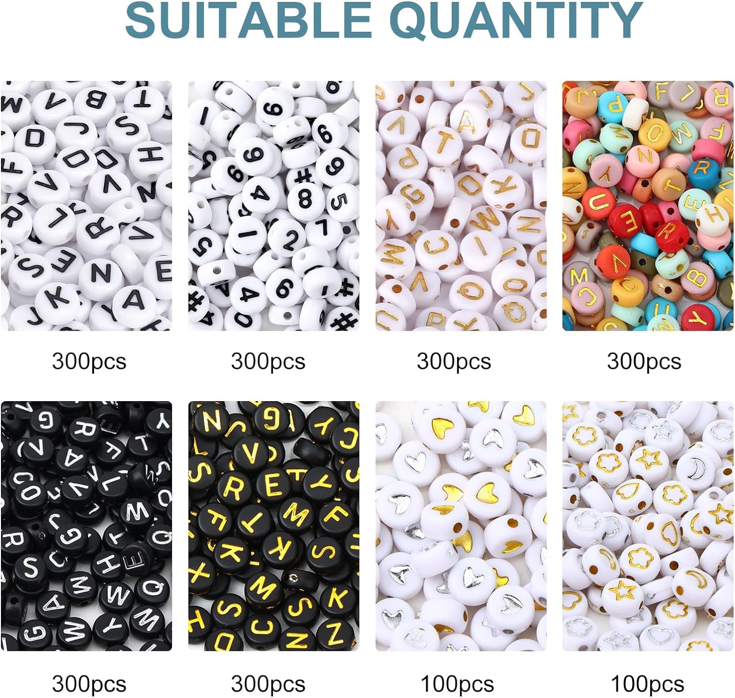 2000Pcs Letter Beads for Bracelets, 9 Color round Alphabet Number Beads with 1 Roll Elastic String for Bracelet Necklace Jewelry Making Supplies (7X4Mm)