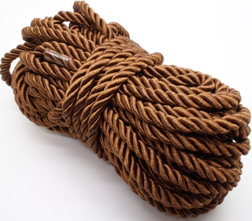 U Pick 10Yds 5Mm 3 Braided Cord Decorative Twisted Satin Polyester Twine Cord Rope String Thread Shiny Cord Choker Thread (15:Coffee)