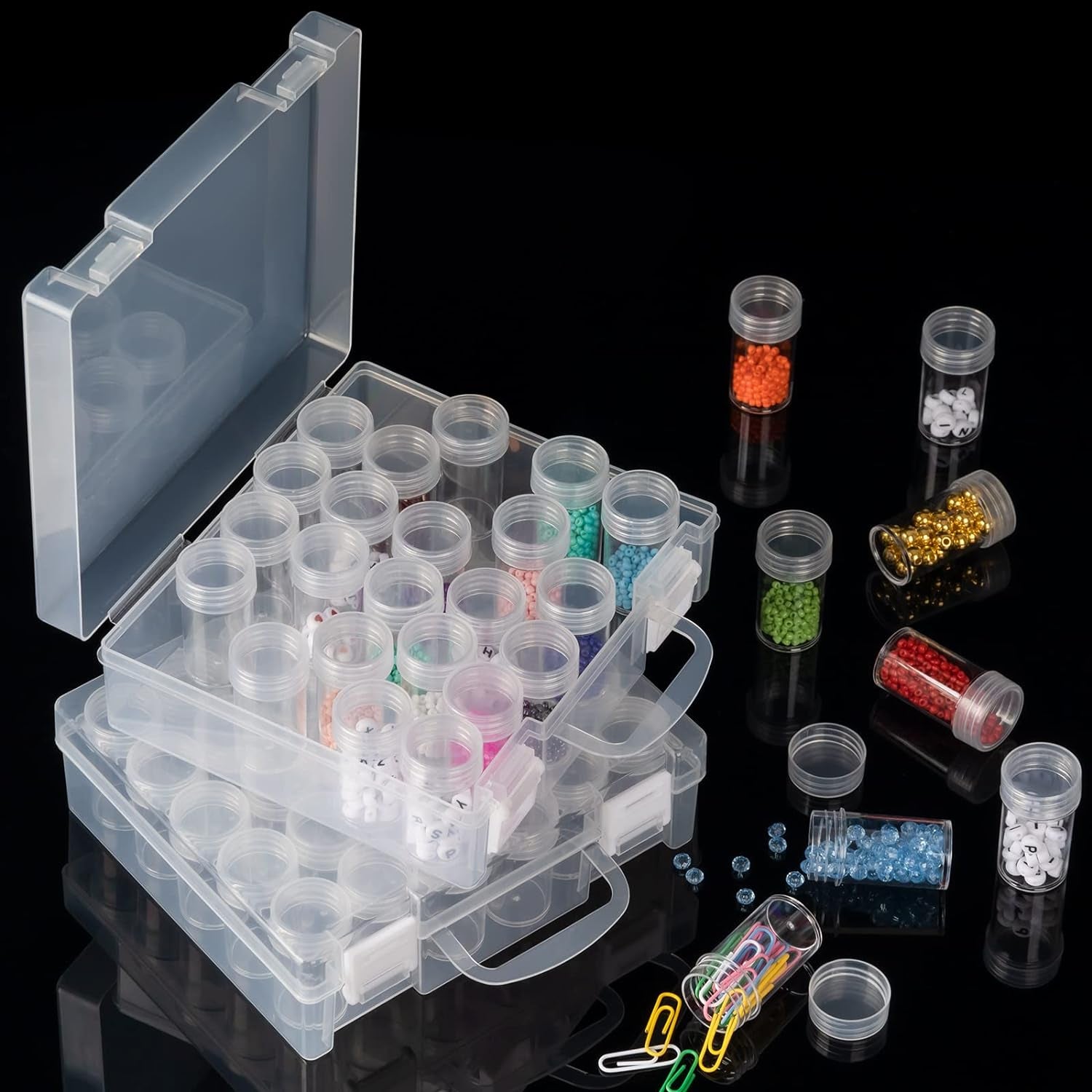 30 Slots Diamond Painting Storage Containers, Bead Organizer Box, Bead Storage Containers Plastic Diamond Painting Art Accessories Boxes Small Clear Embroidery Box for Craft Beads Rhinestones (2 Pack)