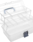 13 Inch Transparent Plastic Empty Multipurpose Storage Box with Gray Handle, Latching Lid and 2 Expandable Trays for Tools, First Aid, Sewing Kit, Arts Crafts Supplies
