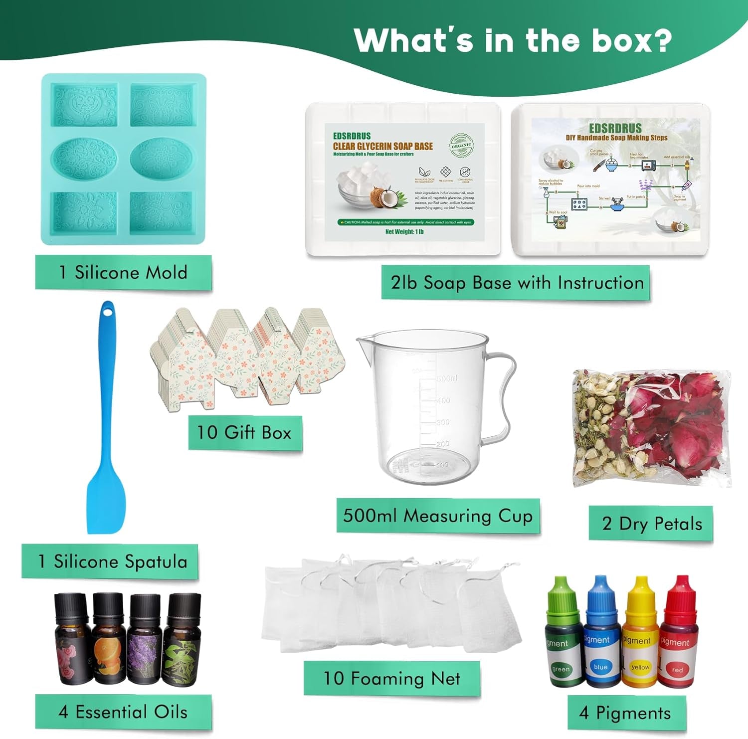 Soap Making Kit for Adults & Kids - Soap Making Supplies with 2Lbs Glycerin Soap Base, Silicone Molds, Dried Petals, Fragrance Oils, Pigments & More - Fun, Easy, Creative DIY Craft Kits