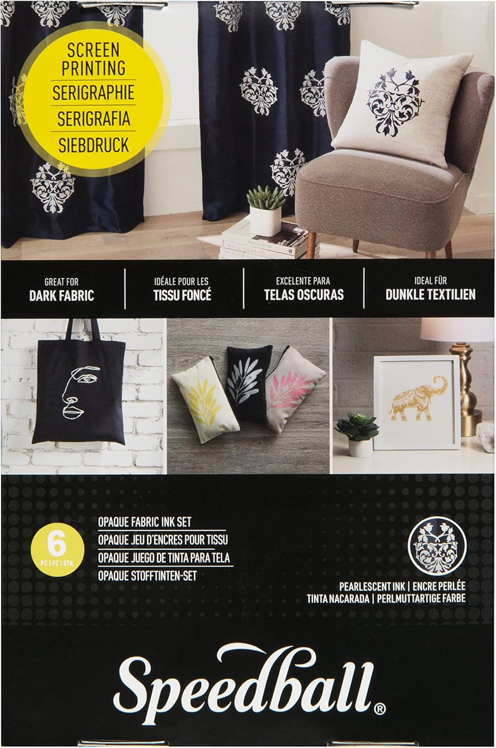 Fabric Screen Printing Ink Starter Set, Opaque, 6-Colors, 4-Ounce Jars, Silver, Raspberry, Blue Topaz, Citrine, Pearly White, and Black Pearl for T-Shirt and Silkscreen Printmaking