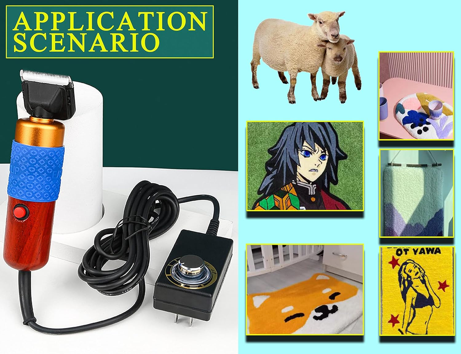 Carpet Trimmer with Shearing Guide, Electric Speed Adjustable Rug Tufting Carver Clippers, Electric Rug Shears Carpet Carving Tool for Handmade Rug Clean and Tufted Rug(With Stand Base and 2 Blades)