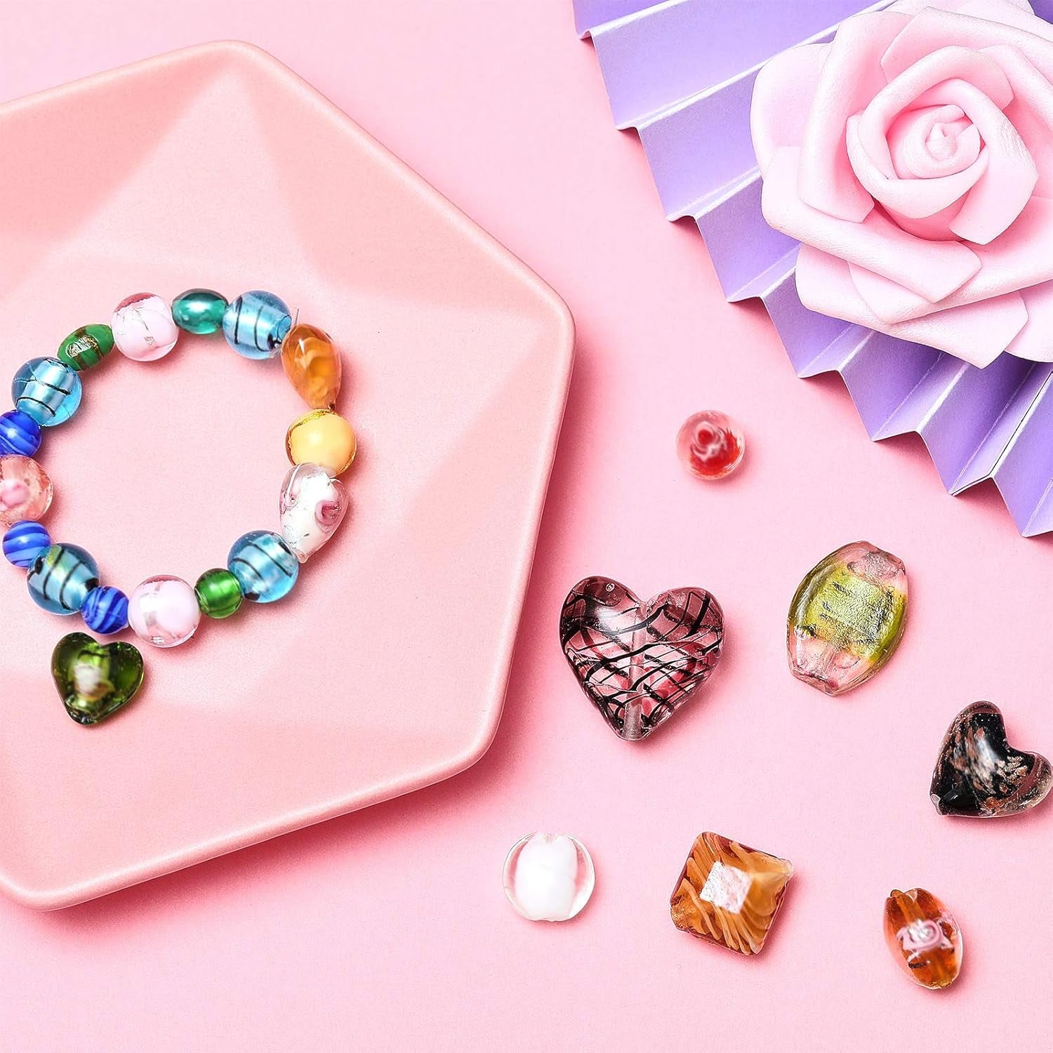 100 Pieces Assorted Glass Beads for Jewelry Making Adults, Large and Small Mixed Shaped Glass Beads Bulk for DIY Necklaces Bracelets, Crafting Supplies Kit