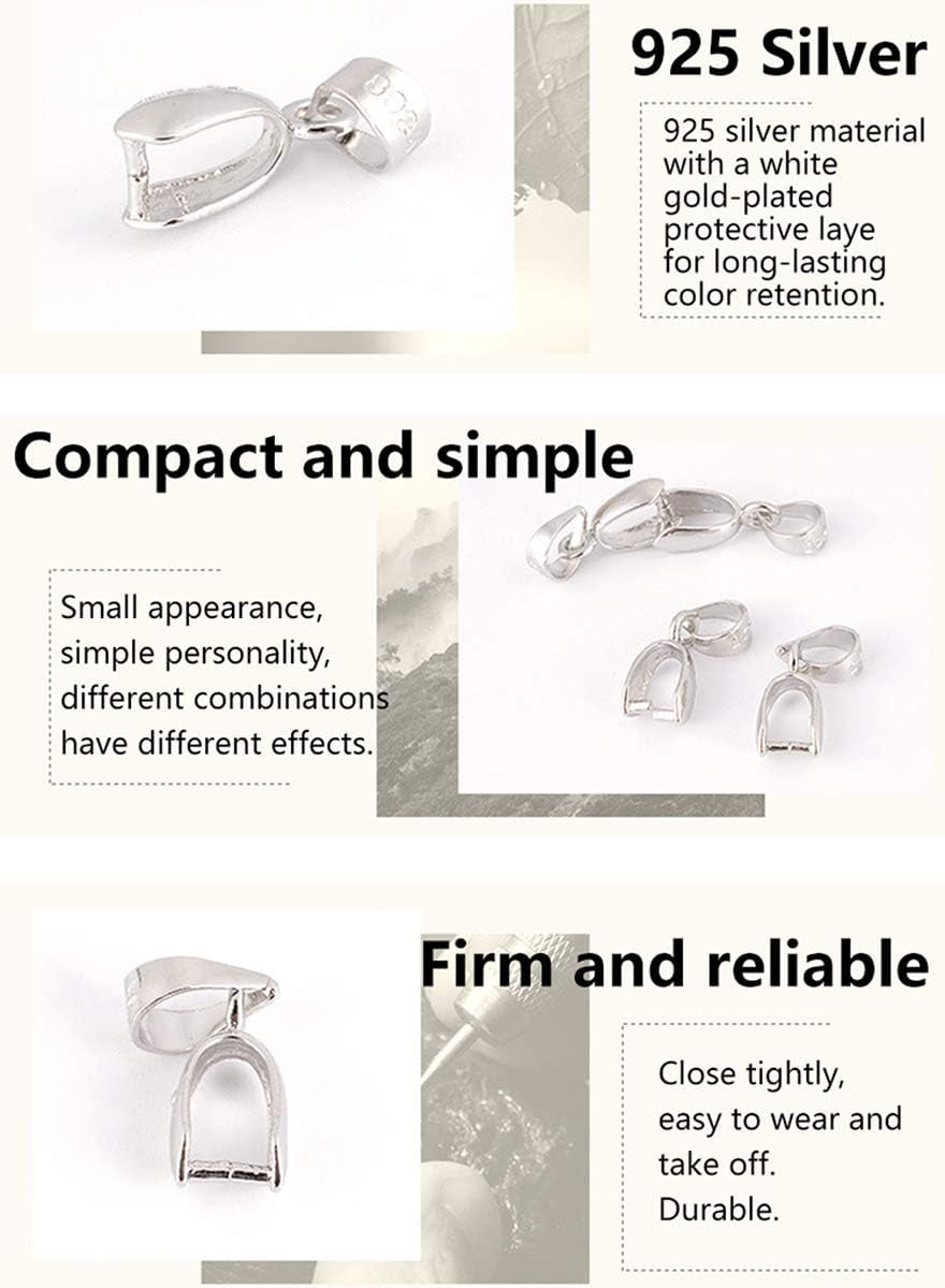 2Pcs 925 Sterling Silver Pendant Bail Connector Pinch Clasp for Necklace DIY Jewelry Craft Making Handmade Beading Fittings Accessories 1.7Cm