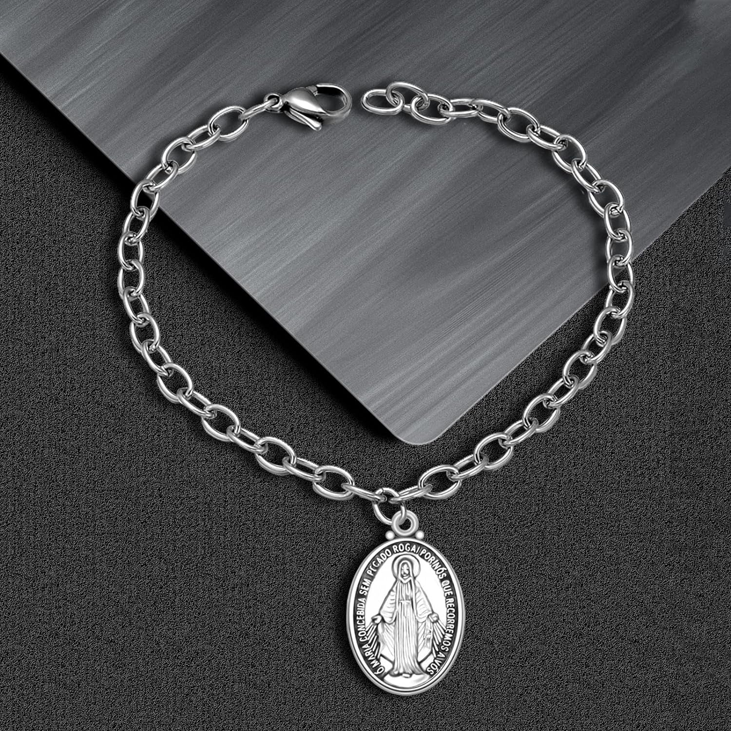 60Pcs Our Lady Miraculous Medal Floral Rosary Centerpiece Cross Jesus Virgin Mary Catholic Alloy Crucifix Charms for DIY Jewelry Making 12Mmx20Mm(A585)