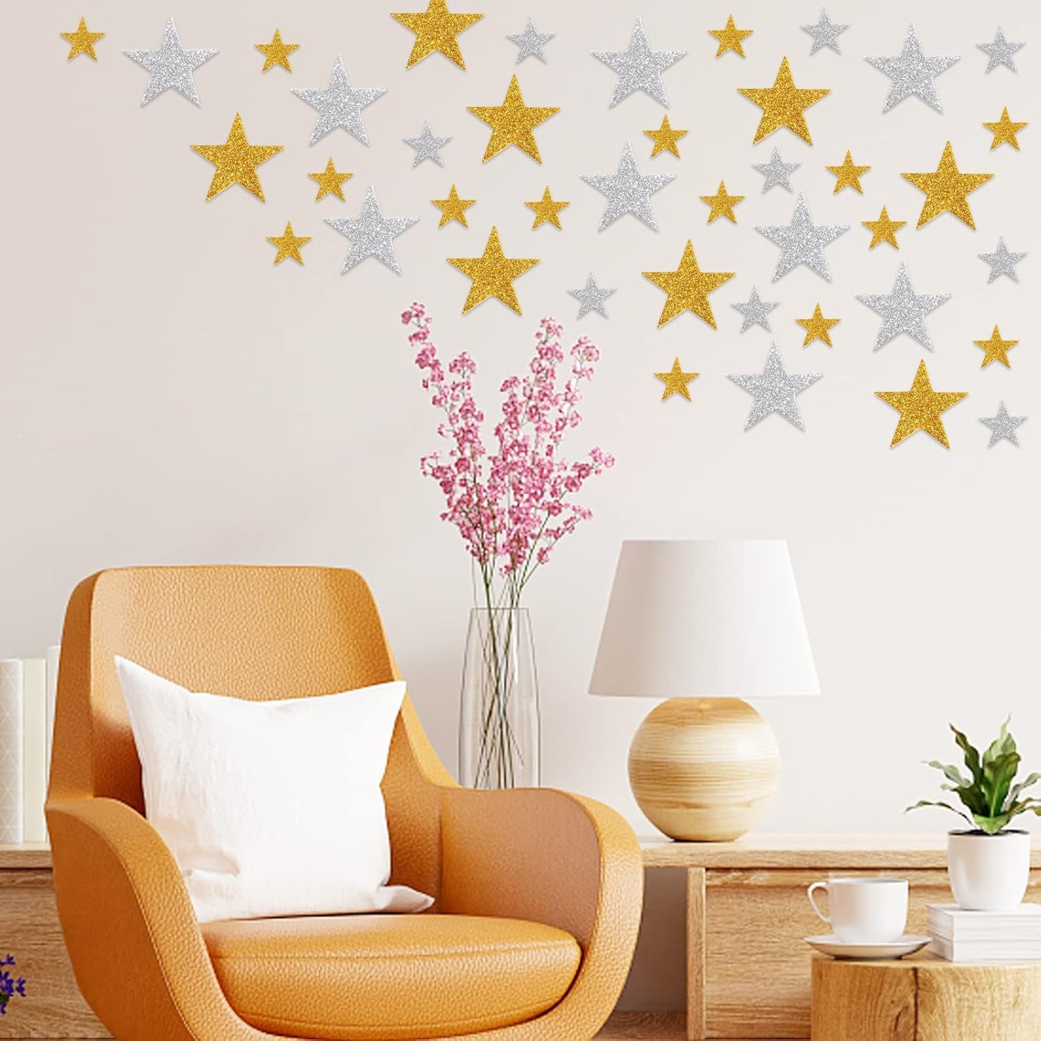 Glitter Star Foam Stickers - Sparkly Gold and Silver,Self Adhesive for Kids Crafts - Large &amp; Small Sticky Stars Shape Pack of 208 PCS.