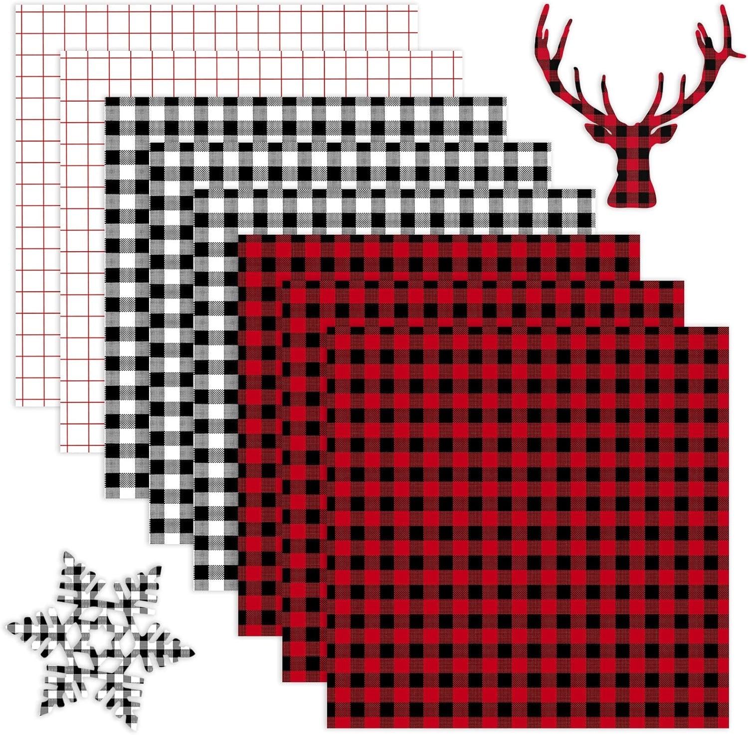 Buffalo Plaid Permanent Adhesive Vinyl-6 Sheets 12"X12" Buffalo Plaid Vinyl &amp; 2 Sheets Transfer Tape, Permanent Vinyl for Cricut Machine, Pattern Vinyl for Christmas