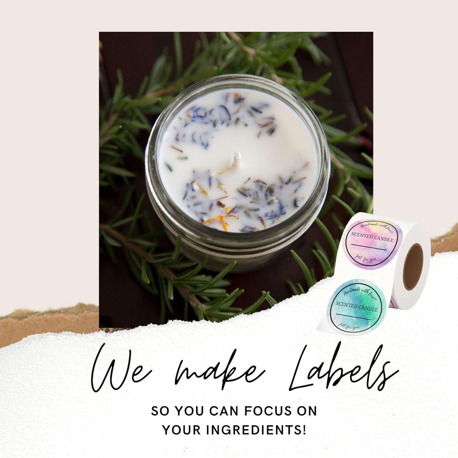 Candle Label Roll | 2 Inch I 300Pcs Waterproof Labels for Candle Making Supplies, Candle Tins, Candle Container, Candle Jars with Lids, Candle Boxes Packaging