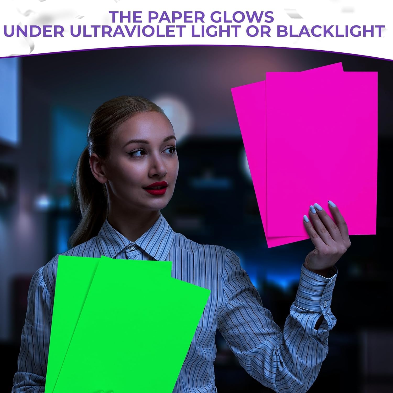 25 Sheets Neon Paper - Glow in the Dark Papers Neon Cardstock DIY Dance Floor Fluorescent Black Light UV Reactive - Neon Party Decorations Cardstock Colored Paper Neon Birthday Party Sheets 5 Colors
