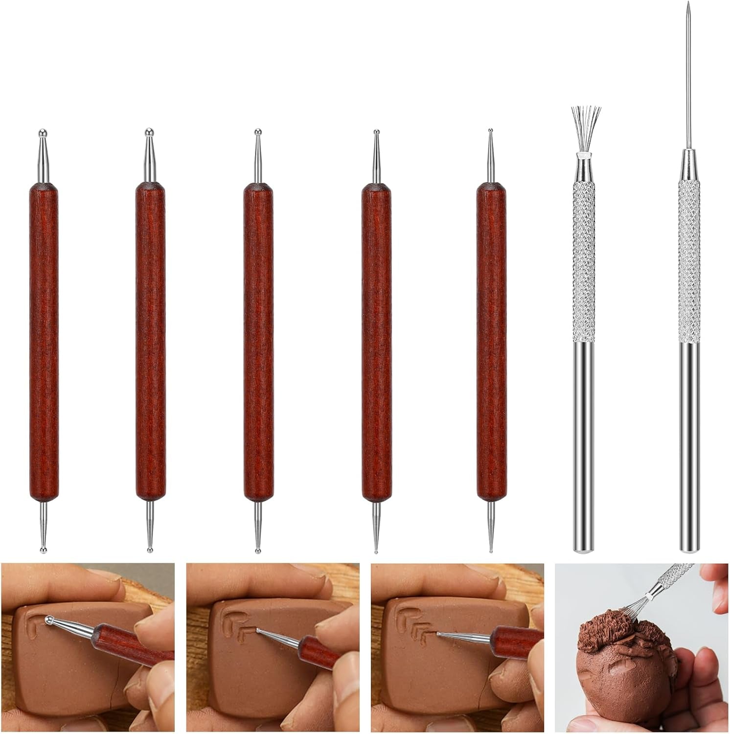 Clay Tools 21 PCS, Pottery Tool Kit Dotting Tools Polymer Clay Tools, Ceramics Tools with Wooden Handle Pottery Tool Bag
