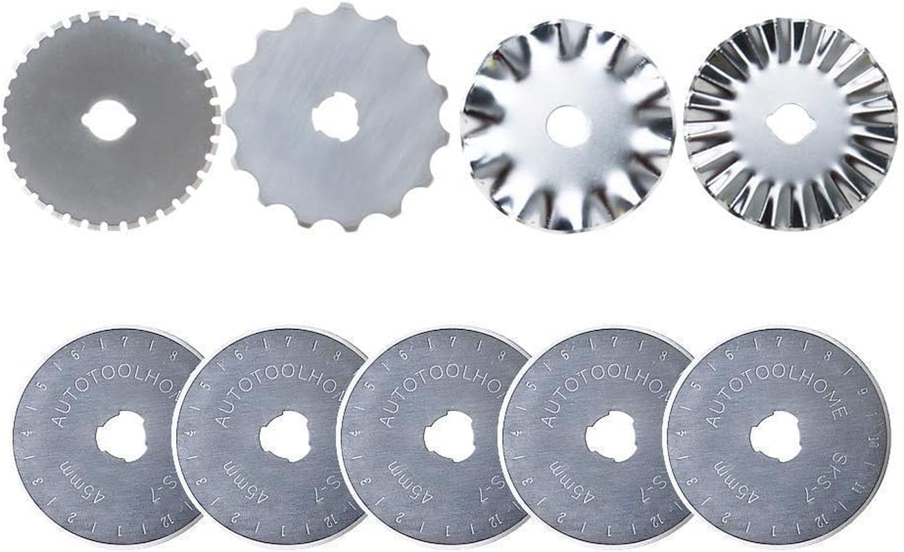 45Mm Rotary Cutter Set with 9 Pack Replacement Rotary Blades Skip Rotary Blades Pinking Rotary Blades for Sewing Fabric Leather Quilting Cutter Paper Perforating Tool