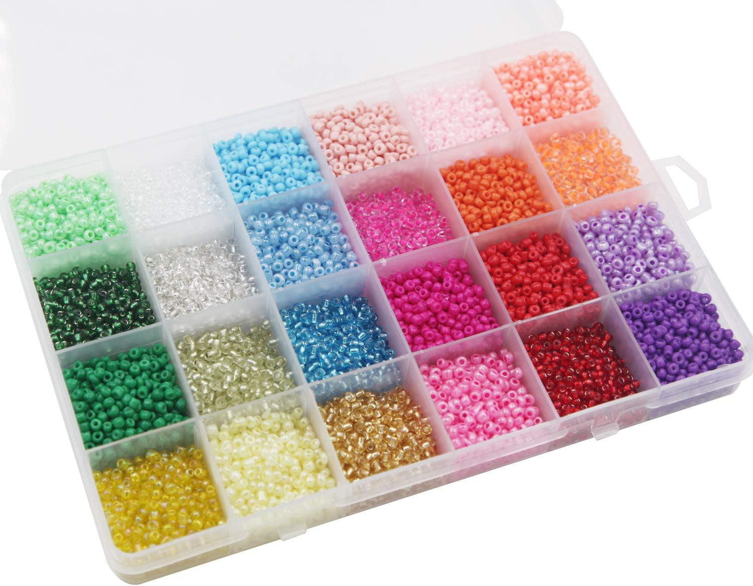 13200Pcs Glass Seed Beads Small Craft Beads Small Beads for DIY Bracelet Necklaces Crafting Jewelry Making Supplies with Two 0.6Mm Clear Bracelet String (3Mm, 550 per Color, 24 Colors)