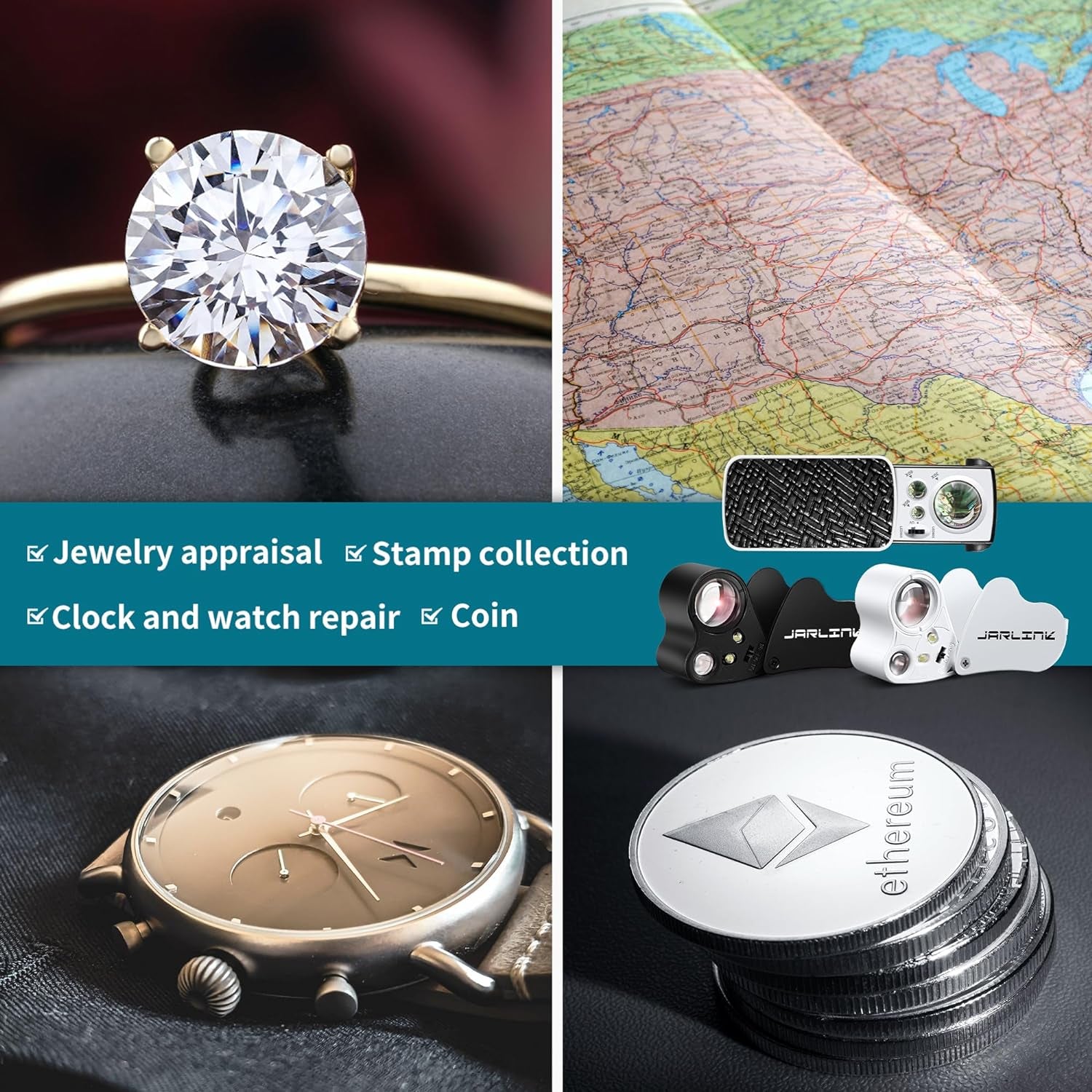 3 Pack Jewelers Loupe, 30X 60X 90X Illuminated Jewelers Eye Magnifier and Magnifying Glass Loop with UV Black Light and Bright LED Light for Gems, Jewelry, Diamond, Coins, Stamps