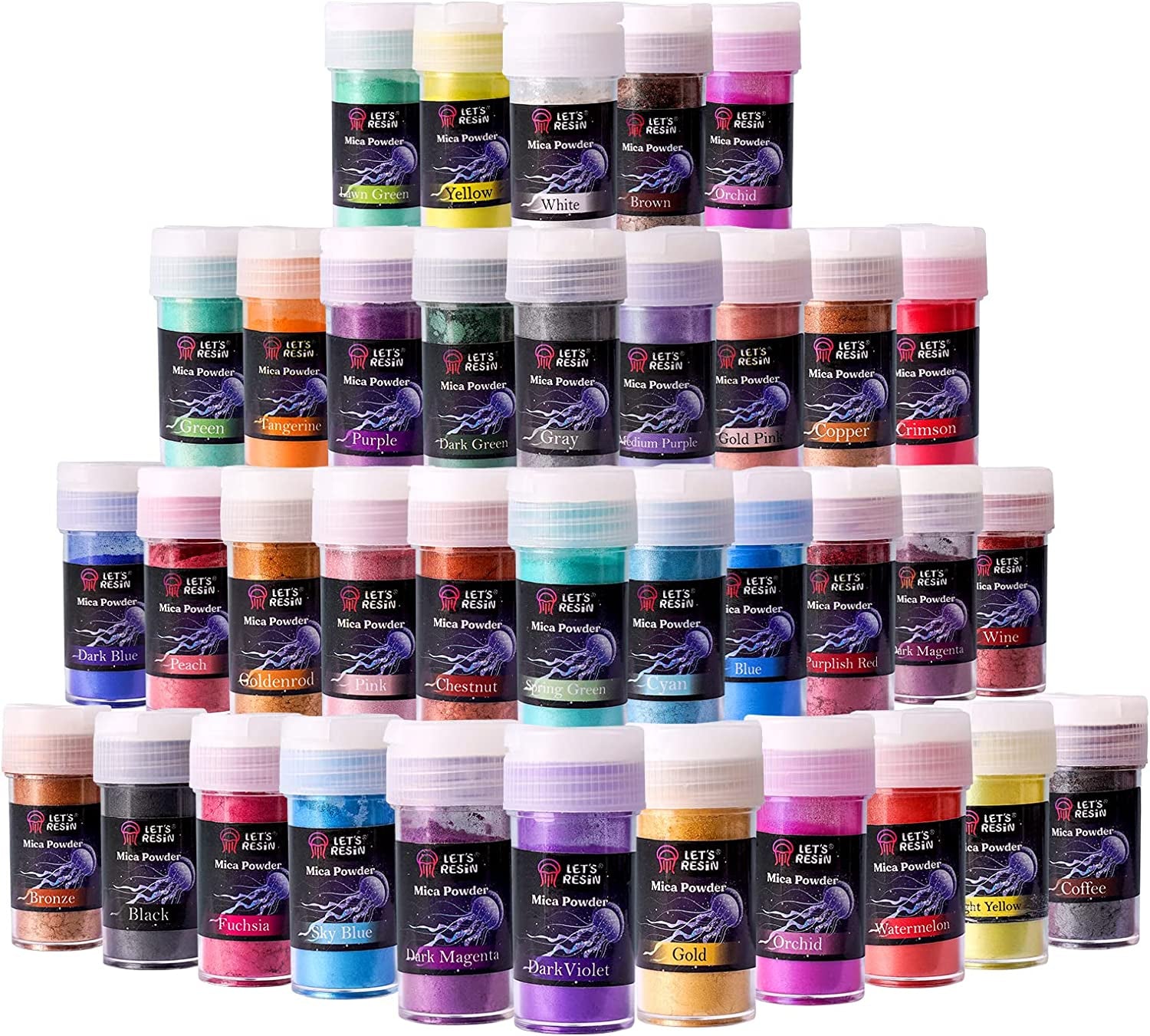 36 Colors Mica Powder, Mica Pigment Powder for Epoxy Resin/Uv Resin, Natural Colorant Dye for Soap/Candle Making, Lip Gloss,Nail Polish, Slime and Bath Bomb