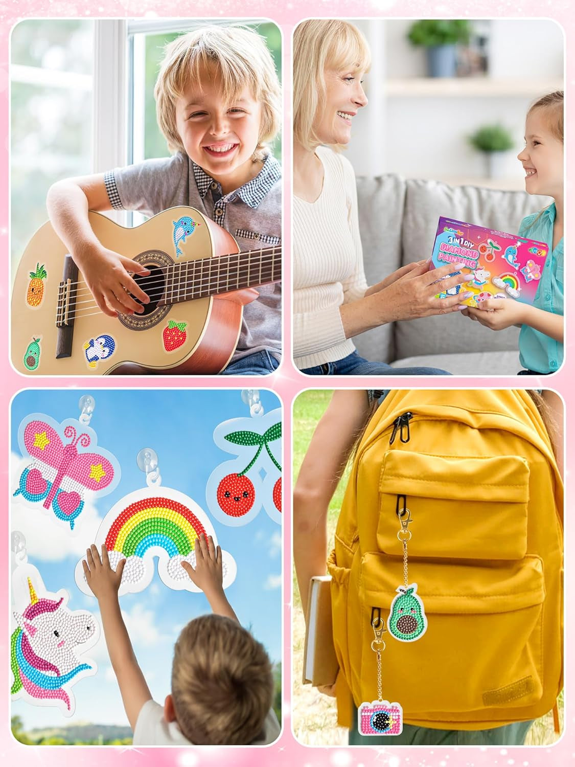 24Pcs Diamond Art Kits for Kids, Diamond Painting Kits, Arts and Crafts for Kids Ages 6-8-12, Gem Art as Gifts Ideas for Girls Boys, Small Diamond Painting Stickers, Kids Craft Age 6+