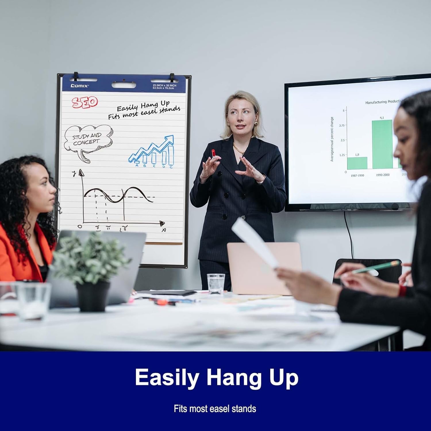 Lined Sticky Easel Pad, 25 X 30 Inches Flip Chart Paper for Teachers, Large Self Stick Easel Paper, 30 Sheets/Pad, 2 Pads/Pack