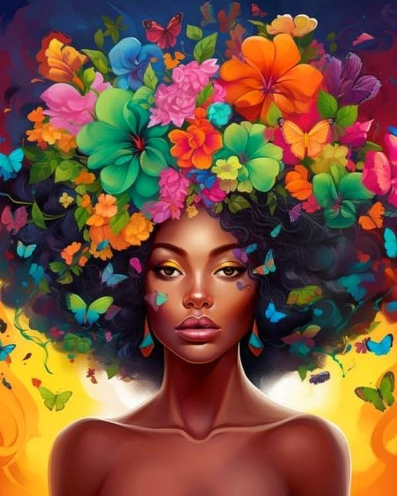 DIY African Woman Paint by Numbers for Adults Canvas, Flowers and Girl Paint by Number Kits on Canvas - Frameless Oil Painting Kits Arts and Crafts for Home Decor Present 16X20 Inch