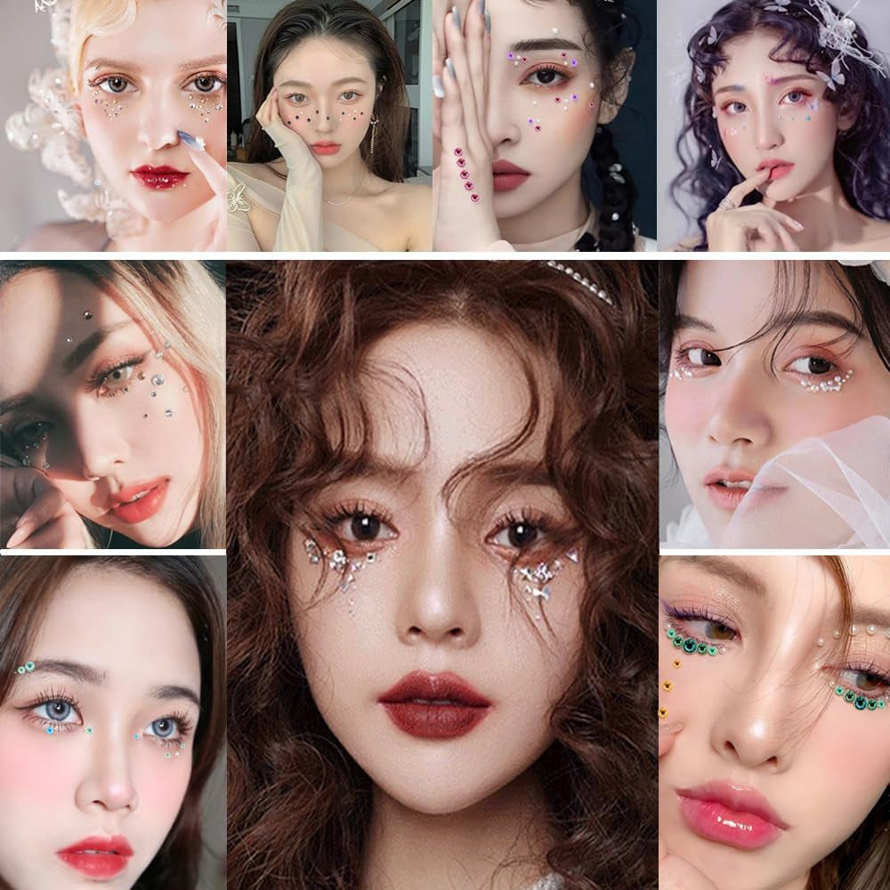 5504Pcs 32 Sheets 30 Colors 3Mm to 5Mm Self-Adhesive Face Gems Stickers,Colorful Bling Rhinestone Sticker Sheet for DIY Crafts,Face,Nail,Body,Makeup,Wedding,Decor,Embellishments(3 Size)