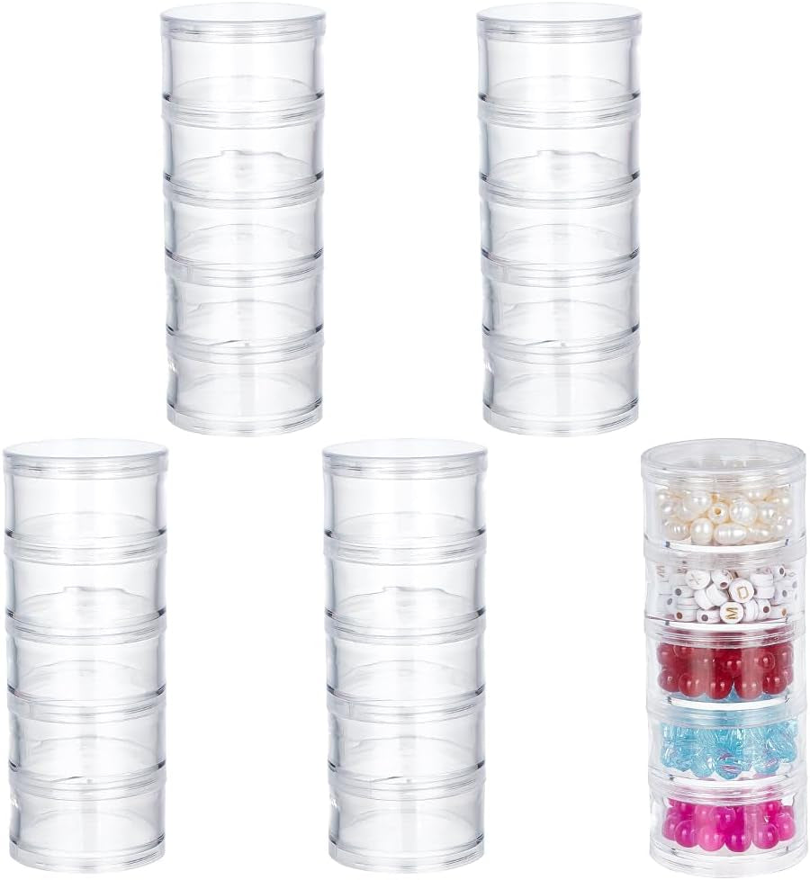 15G/15ML Stackable round Plastic Containers 5 Column(5 Layer/Column) Bead Storage Jars for Seed Beads, Nail Art Glitters, Diamond Drills