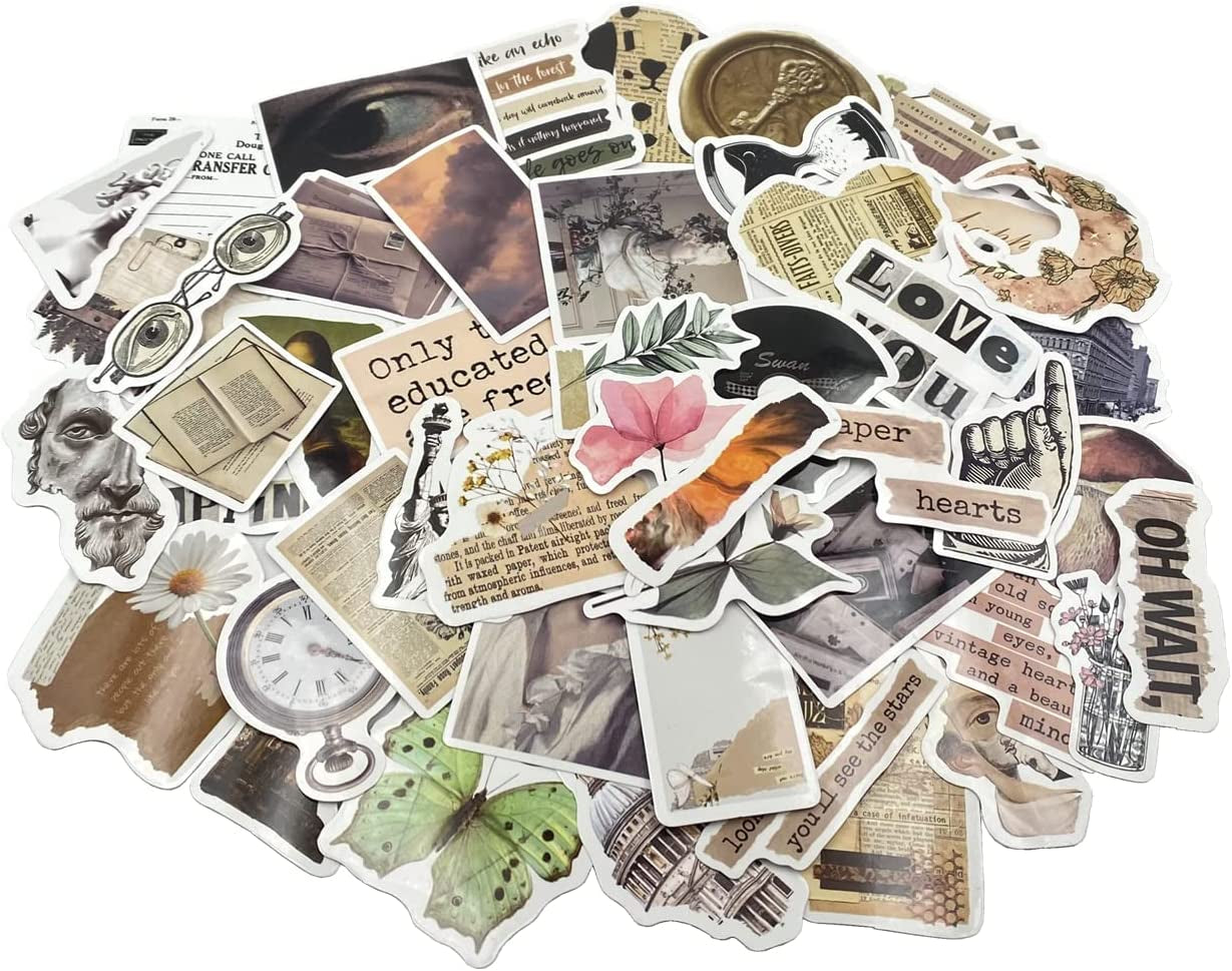100 Pcs Vintage Stickers, Aesthetic Stickers for Water Bottle, Laptop, Scrapbook, Journaling, Waterproof Vinyl Stickers for Adults Teens